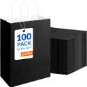 SUNEE Gift Bags with Handles 8x4.3x10.7, 100 Pcs Paper Bags Medium Size Bulk for Gift Wrapping, Retail, Party Favors and Small Business - Black