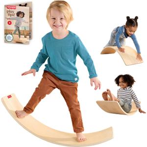 Fisher-Price Wood Montessori Toy Rockin' Balance Board, American Montessori Society Seal of Excellence, 31.7-Inch Wooden Motor Skills Learning Activity for Kids Ages 3+ Years