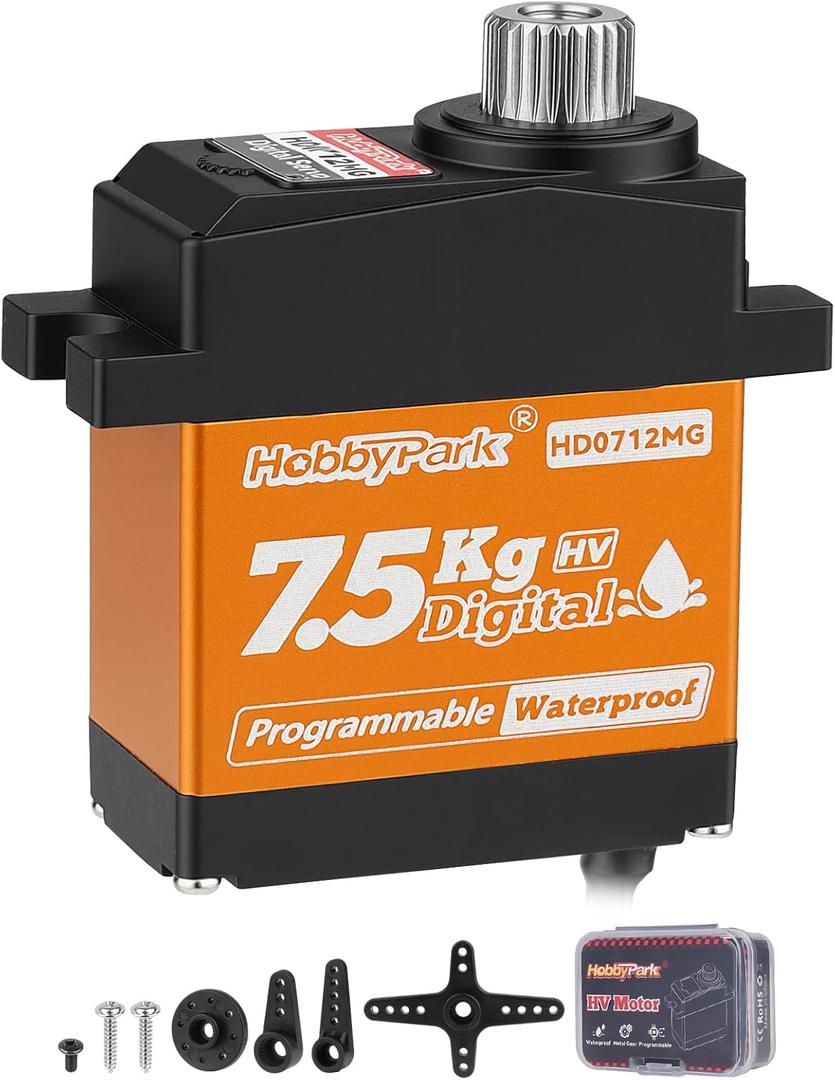 HobbyPark Waterproof 7.5kg High Torque RC Micro Servo Metal Gear Digital Arduino Servo for 1/18 TRX4M TRX4MT Redcat Ascent-18 Losi Mini LMT 1/10 TRX4 SCX10 RC Crawler RC Car Plane Boat Robot