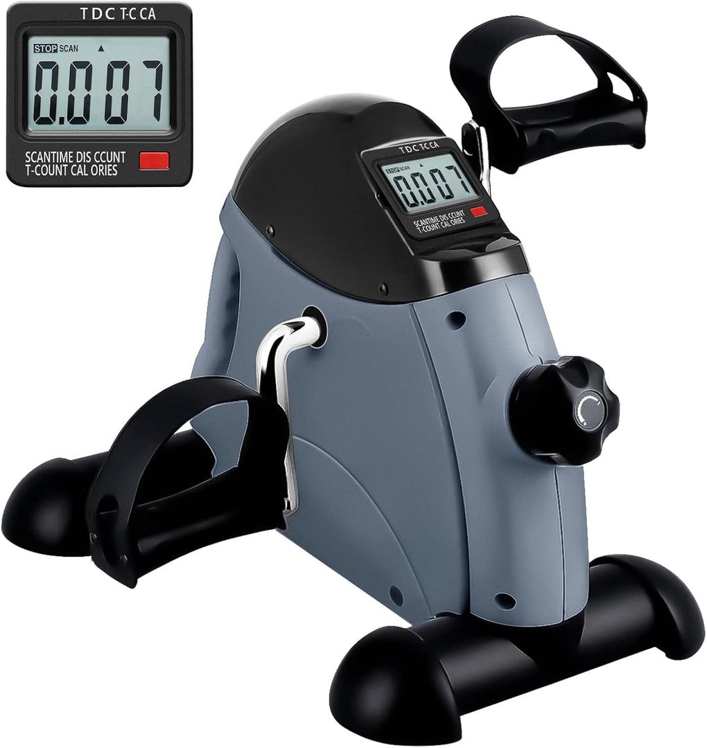 Mini Exercise Bike, AGM Under Desk Bike Pedal Exerciser Foot Cycle Arm & Leg Pedal Exerciser with LCD Screen Displays (Gray)
