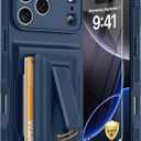 For IPhone 17 Pro Max Case with Card Holder4-5 Cards[9H Screen Protector ][Full Camera Protection][RFID Blocking][Hidden Kickstand] Rugged Heavy Duty Wallet Case for iPhone 17 Pro Max Dark Blue