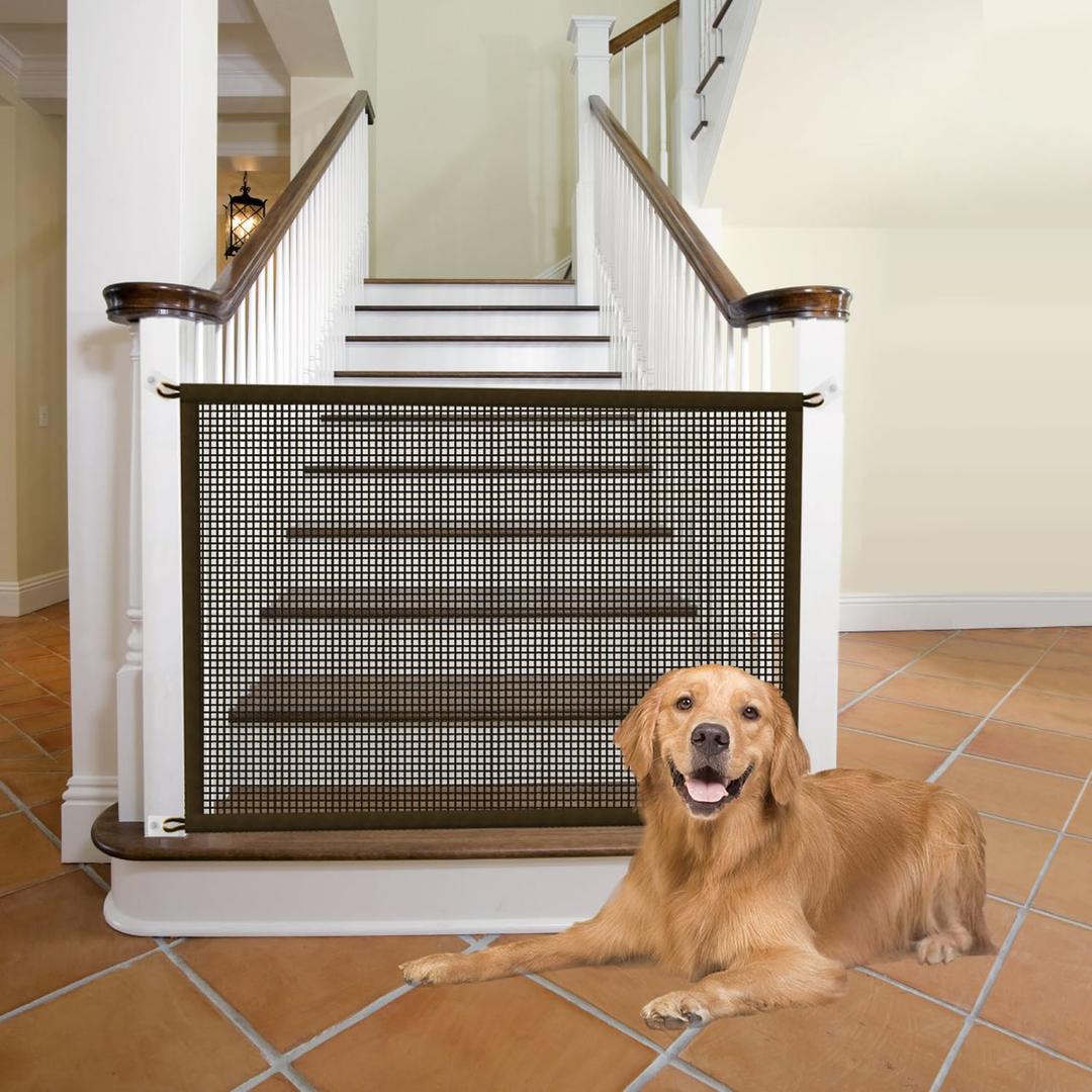 Cupount Baby Gate for Stairs - Dog Gate Indoor Mesh Pet Gates for Doorways (Brown, 30" H x 45" W)