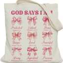 Aesthetic Christian Gifts Tote Bag for Church, Religious Tote Bag for Bible Study, Medium Size with Inner Pocket (Pink)