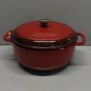 Lodge 6 Quart Enameled Cast Iron Dutch Oven with Lid  Dual Handles  Oven Safe up to 500 F or on Stovetop - Use to Marinate, Cook, Bake, Refrigerate and Serve  Island Spice Red