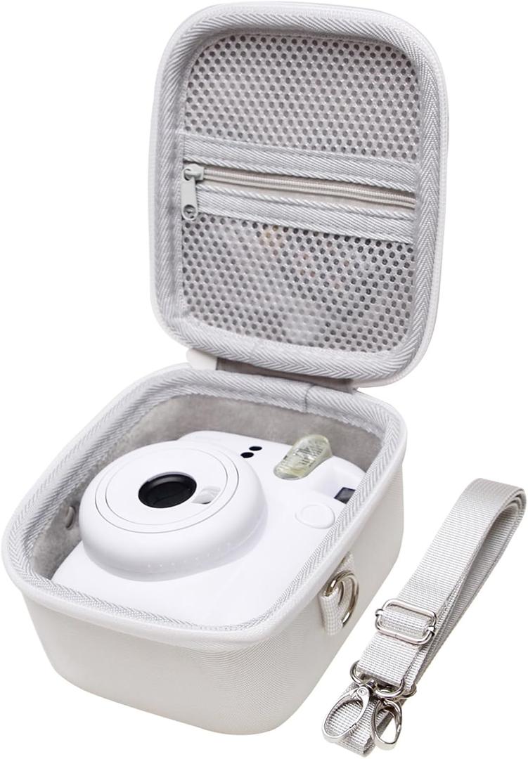 LTGEM Case Compatible with Fujifilm Instax Mini 12/11 / 10/9 / 8/7 / 7+ Instant Camera and FUJIFILM Instax Mini Instant Flim with Shoulder Strap, White(Case Only)