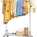 Sakugi Clothes Rack - Large-Capacity Clothing Racks for Hanging Clothes with Lockable Wheels, Space-Saving Metal Coat Rack for Bedroom, Laundry Room, Entryway, 45.6" x 16.9" x 59", Silver