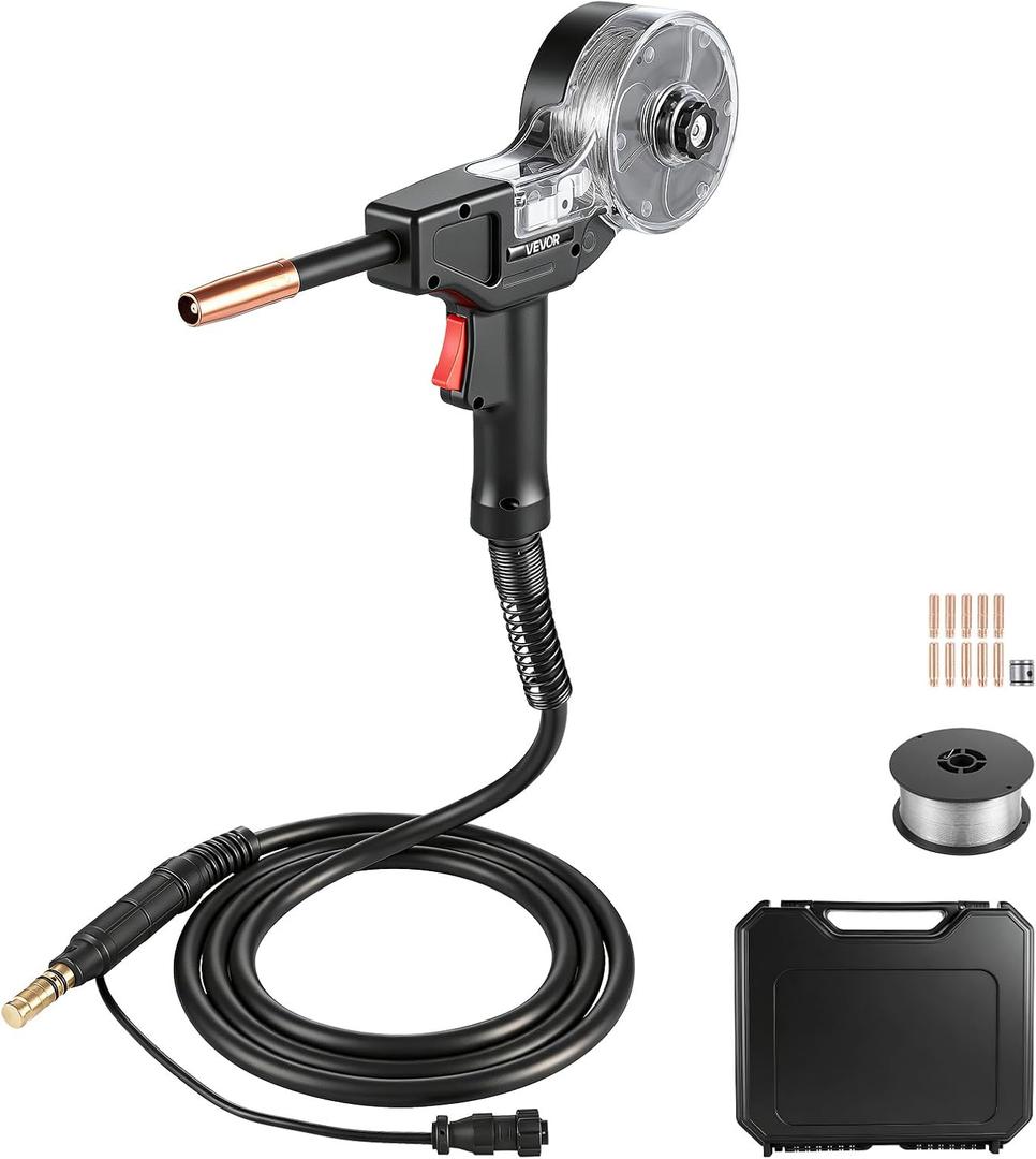VEVOR 130Amp Spool Gun with 10FT Cable, Replacement for Lincoln Magnum 100SG K2532-1 - with 11PCS Mig Welding Contact Tips, ER4043 0.035" Aluminum Mig Welding Wire & Portable Toolbox