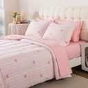 qjmiaofang Pink Bow Bedding Twin 5 Pieces Cute Bow Comforter Set for Kids Girls Bed in A Bag Princess Rainbow Bed Set with Sheets Soft Microfiber Kawaii Bowknot Bed Set with Pillowcases for Home