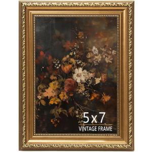 5x7 Vintage Gold Picture Frame, Ornate Antique Photo Frame 5 x 7 with HD Glass, Retro Decorative Frame for Tabletop or Wall Display, Classic Home Dcor - 1 Pack