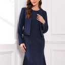Allegra K 2 Piece Suit Dress Set for Women's Business Sleeveless Dress and Crop Blazer (Blue, M)
