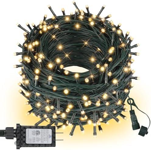 ASENEK Extra Long Christmas Tree Lights 78.7 ft 600 LED Connectable 8 Modes with Timer Decorative String Lights for Xmas Tree Patio Party Warm White 2 Pack