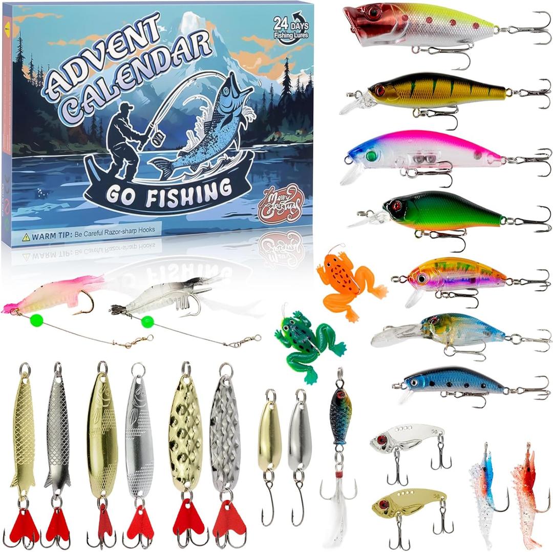Advent Calendar 2025, 24 Days Christmas Countdown Calendar Fishing Lures Set, Christmas Gifts for Teens, Boys, Adults