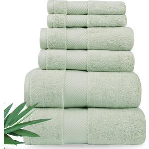 Alusa Home Ultra Soft & Plush Viscose from Bamboo Bath Towels - 700 GSM Luxury Bath Towels - 6 Piece Set - Super Absorbent & Quick Drying (Eucalyptus Green)