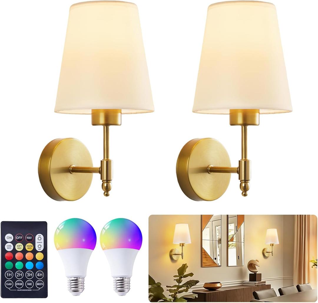 Wall Sconces Set of 2, Wireless Wall Light with Dimmable Detachable Bulbs and Remote, Rechargeable Sconce Wall Decor for Bedroom Living Room Hallway