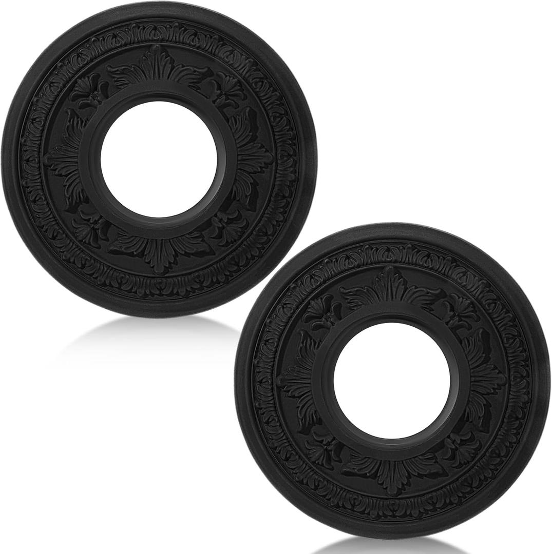 2 Pack Black Ceiling Medallion for Light Fixtures and Ceiling Fans Chandeliers 10" Od x 3.5" ID(Elegant)