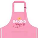 GROBRO7 1Pcs Kids Apron and Chef Hat Set Gift for Girls, Princess Kitchen Baking Princess Pattern Adjustable Kitchen Aprons with 2 Pockets Waterproof Smocks Hats for Baking Cooking Painting Training