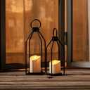 Homemory Modern Farmhouse Lantern Decor with Waterproof Flameless Candle & Remote Timer, 2PCS Black Metal Candle Lantern Decorative for Outdoor Indoor Home Living Room Patio Porch Table