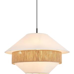 24 Boho Chandelier Hand Woven Rattan Off White Fabric Pendant Light Adjustable Coastal Pendant Lighting Fixtures for Dining Living Room Bedroom Kitchen, UL Listed