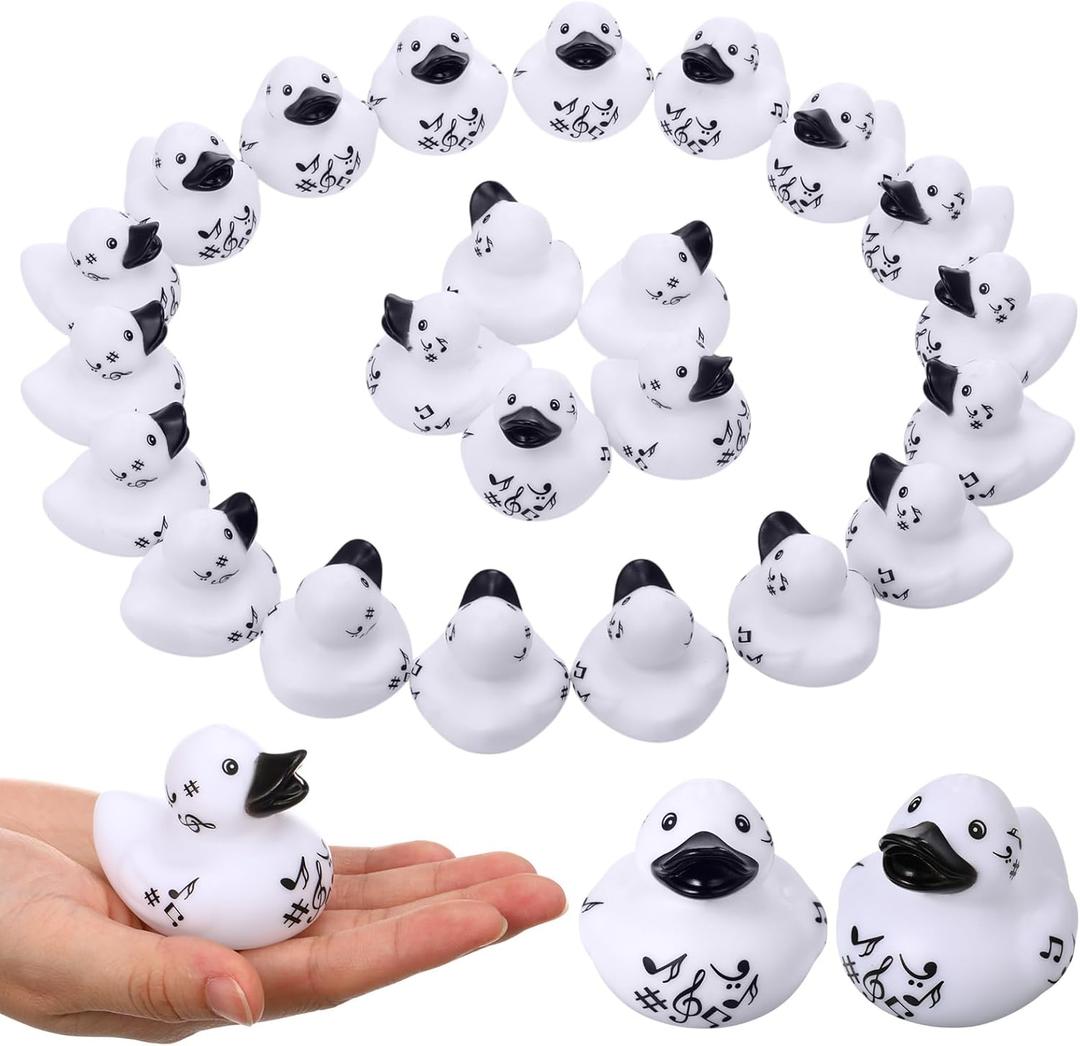 Sotiff 24 Pcs Musical Notes Rubber Ducks Bulk Music Mini Rubber Duckies White Black Ducks for Music Party Decor Birthday Decoration Choir Gift Musical Bridal Shower Supply(White)