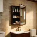 Wood Framed Medicine Cabinet Organizer with Mirror, Surface Mounting or in-wall Installation (Brown, 18x24)