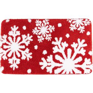 Arttown Christmas Bath Mat for Bathroom Winter Geometric Snowflakes Fluffy Absorbent Microfiber Bathroom Mat Red Non-Slip Water Absorbent Bath Rug Soft Washable Floor Rug for Tub Showers Decor
