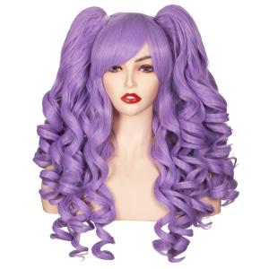 ColorGround Long Curly Cosplay Wig with 2 Ponytails (Light Purple)