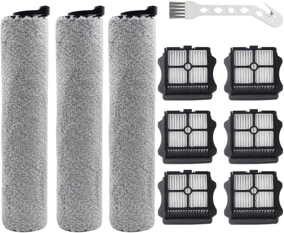 3 Pack Brush Rollers + 6 Pack Vacuum Filters Replacement for Tineco iFloor 3 and Floor ONE S3 Wet Dry Vacuum Cleaners