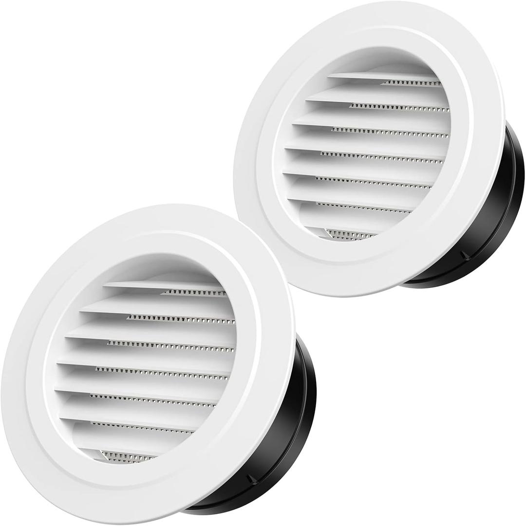 6 Inch Vent Cover, Hon&Guan Round Soffit Vents Round Vent Cover with Built-in a Fly Screen for Bathroom Office Home-2PCS