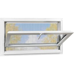 Vinyl Basement Hopper Window, 32" x 16" Bathroom Window with Double Pane Insulated Glass and Fiberglass Screen, White PVC Frame, Energy Efficient Replacement Window for Basement, Bathroom (White)