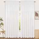Likiyol Linen Curtains for Living Room 84 Inch Length Farmhouse Window Curtains for Bedroom with Ruffle Light Filtering Curtain Rustic Country Drapes Rod Pocket Window Treatments, White, 2 Panels