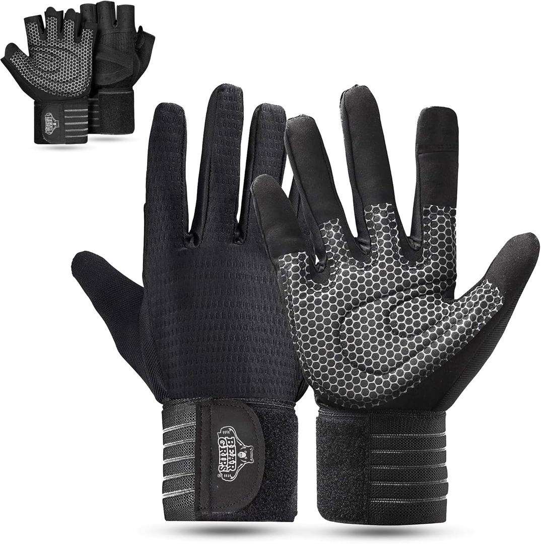Bear Grips Weight Lifting Gloves for Men & Women | Half Finger Lifting Gloves | Full Finger Workout Gloves for Men | No Finger Exercise Gloves l Compression Weightlifting Gloves | Gym Gloves for Men S