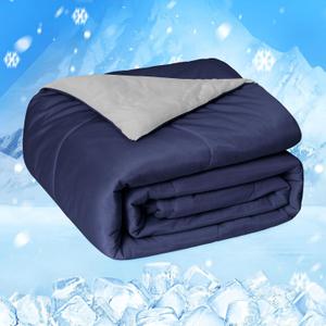 HOMFINE Cooling Comforter Japanese Double-Sided Cold Tech Fabric Cooling Blanket for Night Sweats Hot Sleepers, Q-Max 0.45 Soft Breathable Silky Smooth Lightweight Dark Blue Summer Comforter King
