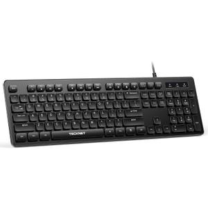 TECKNET Wired Keyboard, Silent USB Keyboard for Office, Spill-Resistant, Slim Full-Size Membrane Layout, Plug and Play for PC/Laptop/Mac-No Backlit (Black)