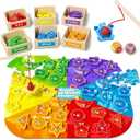 Montessori Toys for Toddlers 1-3, Magnetic Fishing Game for Kids 2-4, Color & Shape Sorter Educational Learning Toys with Wooden Box & Puzzle for Boys Girls 3-5