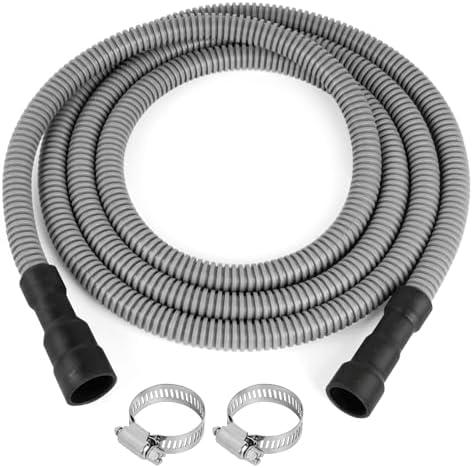JUWO 10 FT Dishwasher Drain Hose, Corrugated and Flexible Dishwasher Hose Drain Replacement Dishwasher End