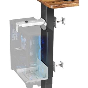 JOY worker Under Desk PC Mount for Standing Desk, Clamp-On Desk Leg Computer Mount, No Drilling, Adjustable Computer Case CPU Holder Holds Up to 44lbs, White PC Tower Mount