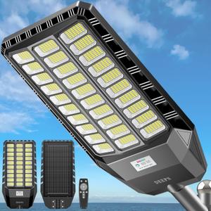 Deepn Solar Street Light, Commercial Grade Solar Lights Outdoor IP67 Waterproof, 8700W LED Flood Security Lights Motion Sensor & Dusk to Dawn Outdoor Lighting for Parking Lots, Streets & Yard, 1 Pack
