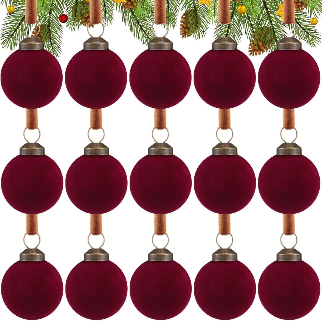 Lenwen 54 Pcs Red Velvet Christmas Balls Ornaments Bulk 1.18 Inch Mini Flocked Christmas Tree Decorations Xmas Plastic Rustic Neutral Farmhouse Hanging Ornaments for Tree Home Kitchen Decor