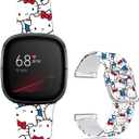 Floral Pattern Printed Cartoon Watch Bands Compatible with Fitbit Versa 4/ Versa 3/ Fitbit Sense 2/Sense Band Soft Silicone Sport Cute Strap Replacement Wristband for Men Women Teens.