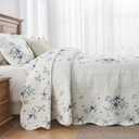 Floral Bedspreads King Size Extra Large, 120x120 Oversized Quilt Bedspread Coverlet, 100% Cotton Blue and White Bedding Set with Shams, Lightweight Soft Quilted Thin Comforter, 3 Piece