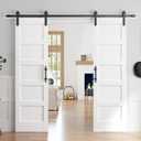 ROYMELO Double 2484 Inch White Sliding Barn Door Slab with 8ft Hardware Kit Included, 5-Panel, MDF Wood Panel Covered with Water-Proof Scratch-Proof PVC Surface, Simple DIY Assembly