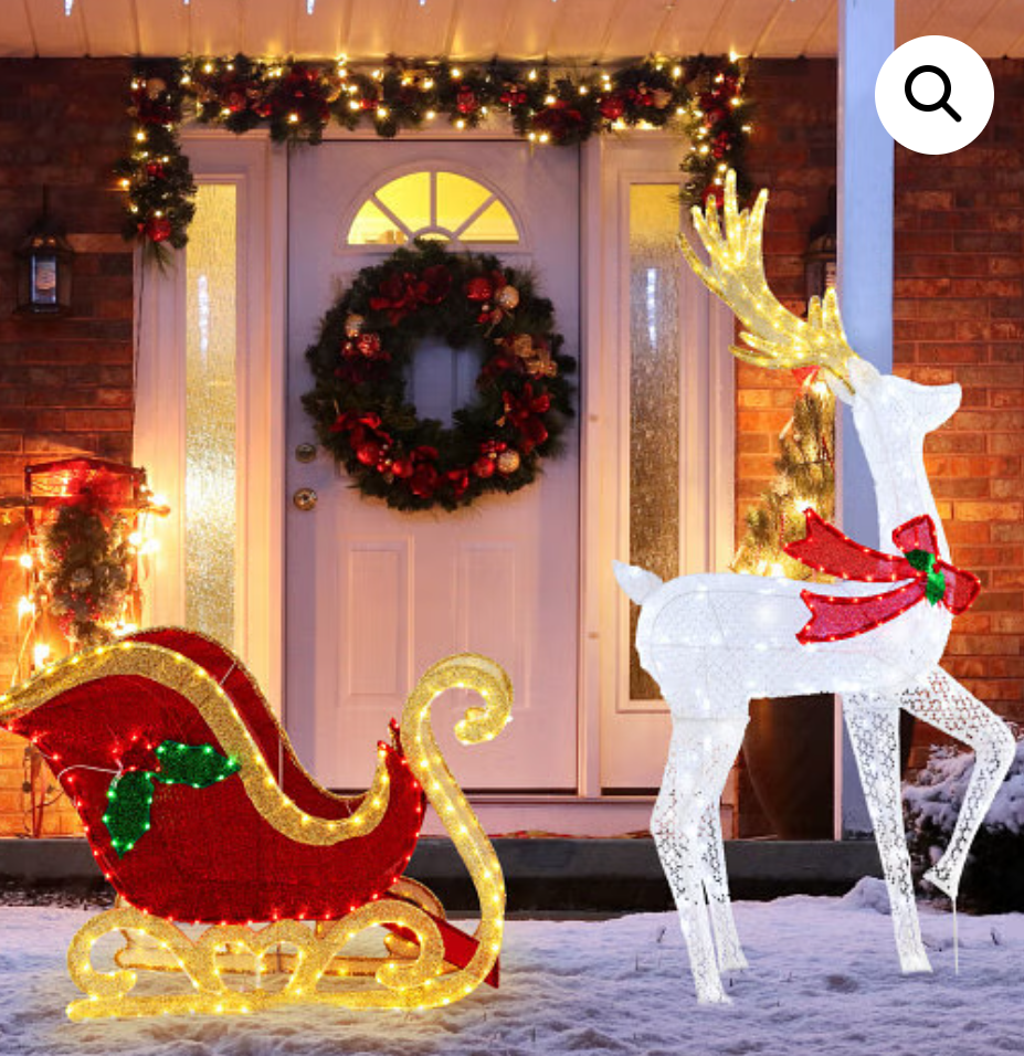 LED Lighted Christmas Reindeer and Santas Sleigh – Color: Multicolor