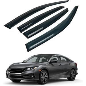4PCS Rain Guards Window Visors Wind Deflector Fits for Honda Civic 2016-2021 10th 4-Door Sedan, 94682, Outside Mount Vent Shade Shield, 2016 2017 2018 2019 2020 2021