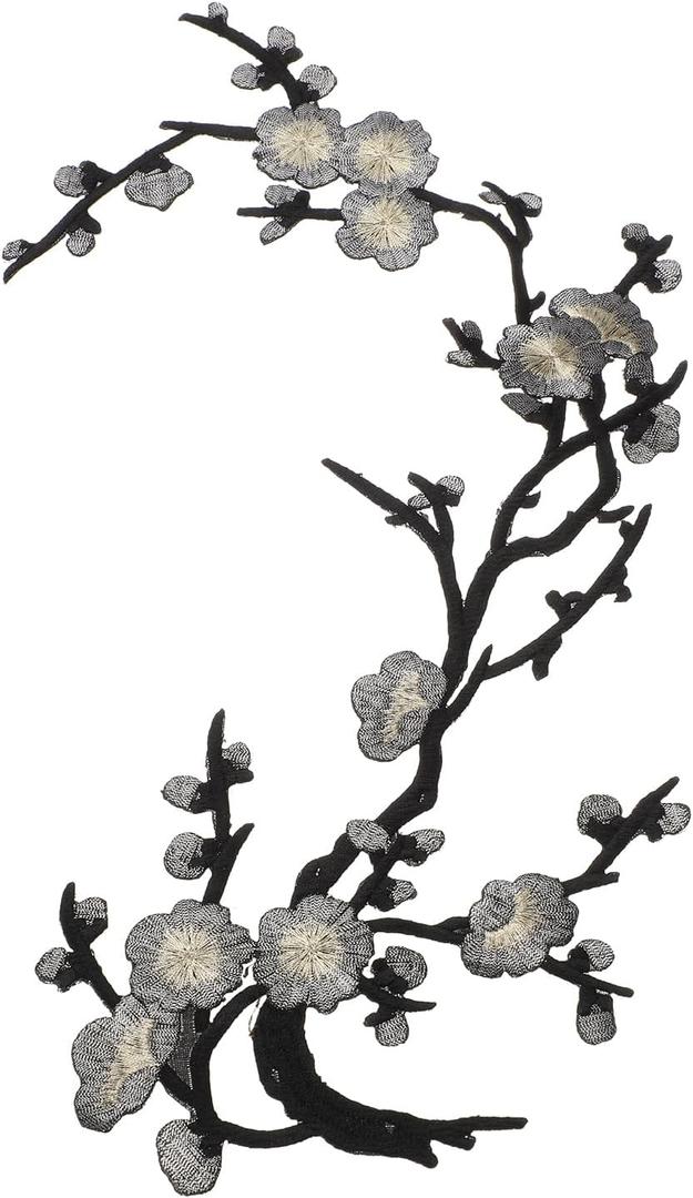 MECCANIXITY Plum Blossom Iron-on Patches, Flower Embroidery Appliques Sew on Patch Decoration Applique for Holes Jeans Dress Backpack Hats DIY Clothes, Gray Gold