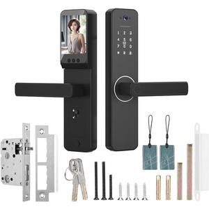 Smart Lock with 120 Wide-Angle Camera and Smart Doorbell Keyless Entry Door Lock Handle Aluminum Alloy Biometric Door Lock TY App Remote Operation WiFi for 35-60mm Office Home Bedroom Door