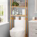 AMBIRD Over The Toilet Storage, 3-Tier Bathroom Organizer Over Toilet with Sturdy Bamboo Shelves,Multifunctional Toilet Shelf,Easy to Assemble and Saver Space, 25 * 10 * 64 Inches (Original Color)
