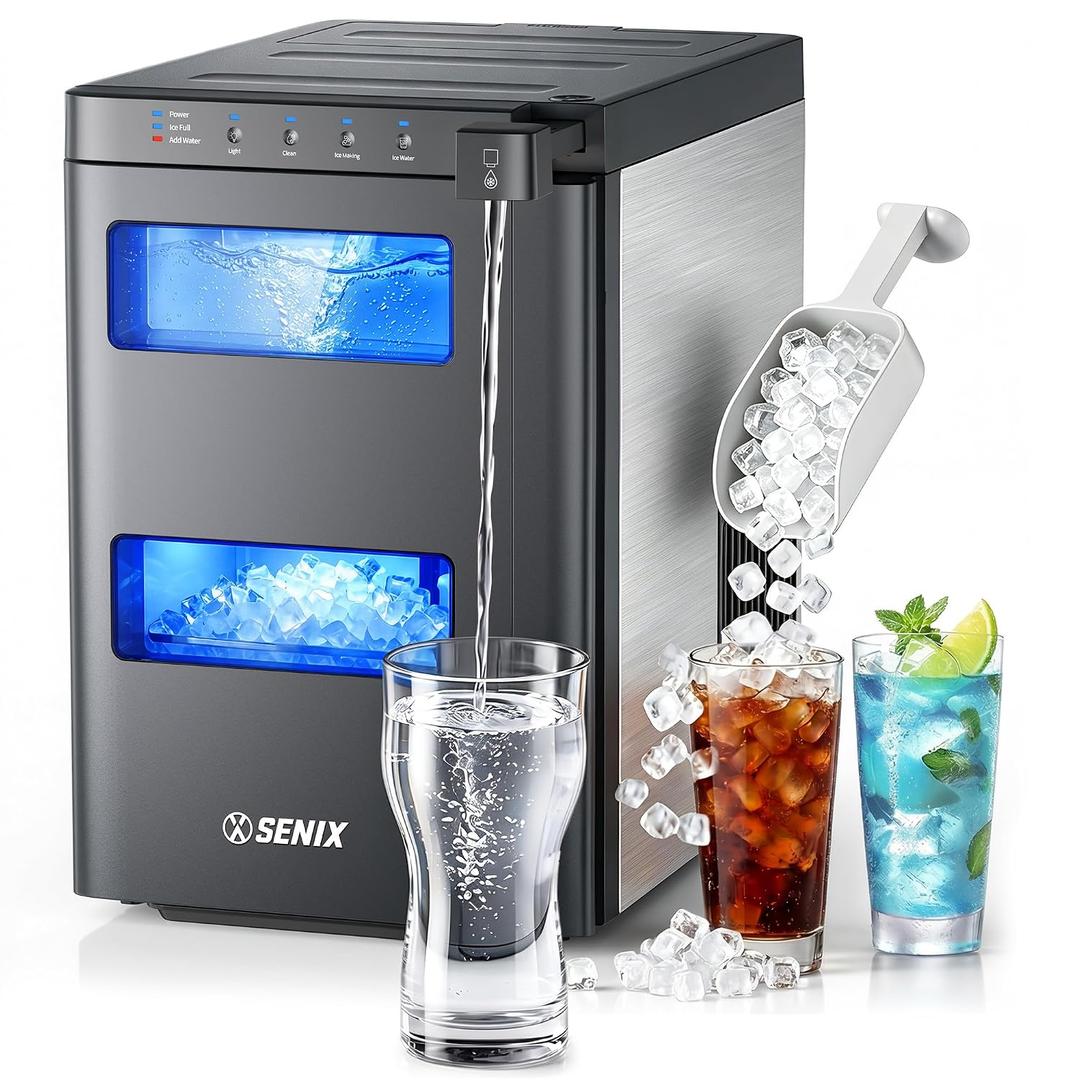 2-in-1 Nugget Ice Maker & Water Countertop, 33Lbs/Day, Chewable Pellet