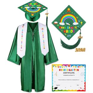 Kindergarten Graduation Cap and Gown - Kids Cap and Gown with Stole and Certificate for 2026 Preschool Graduation, Green Size 30