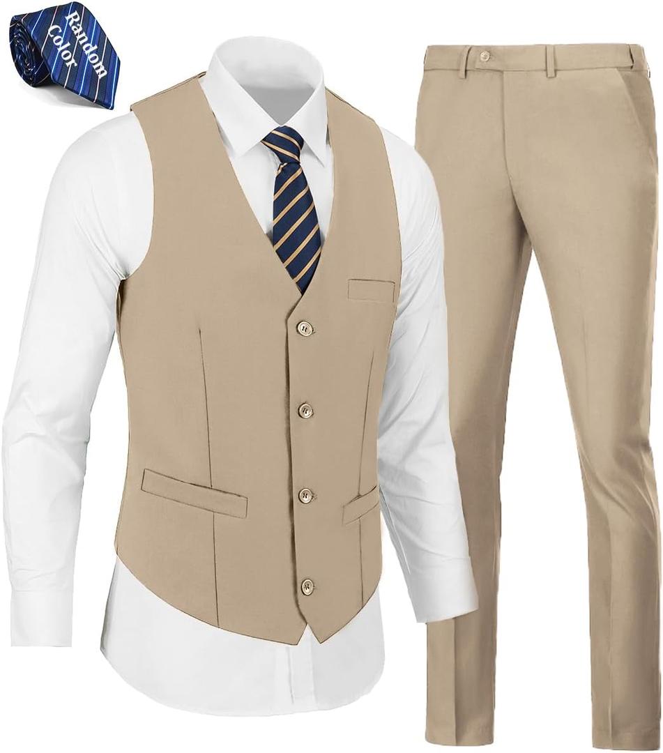 Mens Suits Vest Pants Set 2 Pieces Slim Fit Wedding Groomsmen Suit for Men Formal (X-Large, Champagne)