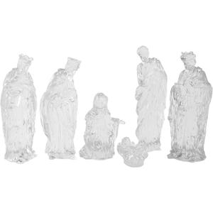 6 Pcs Clear Resin Christmas Nativity Scene Figure Set 7.25 Inch Christmas Scenario Interior Decoration, Small Figure Nativity Scene, Can Be Used as Home Desktop Decor Stand Religious Gift